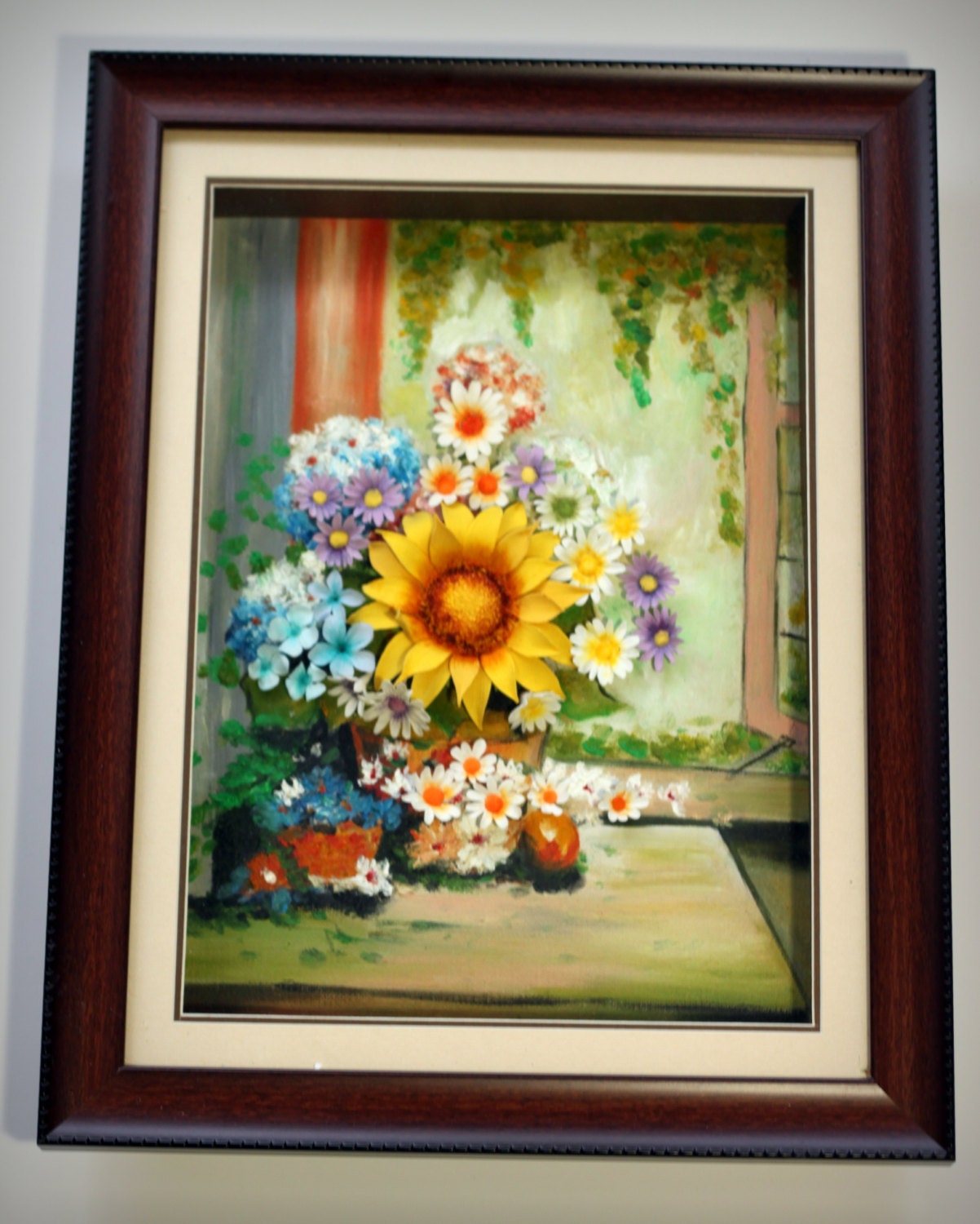Shining Day, clay flower, 3D oil painting, unique wall decor