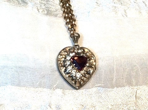Ruby Heart Locket Necklace Vintage Antique 1920s Estate Jewelry Valentines Day Anniversary Gift