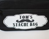 Mens Accessories, Personalized Tote Shave Bag, Gift for Dad or Step Father, Mens Black Mustache Custom Designed Toiletry Bag