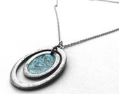 Silver Oval Necklace, Stainless Steel Chain, Blue Necklace, Gunmetal Jewelry, Blue Pendant, Unisex Necklace, Mens Necklace