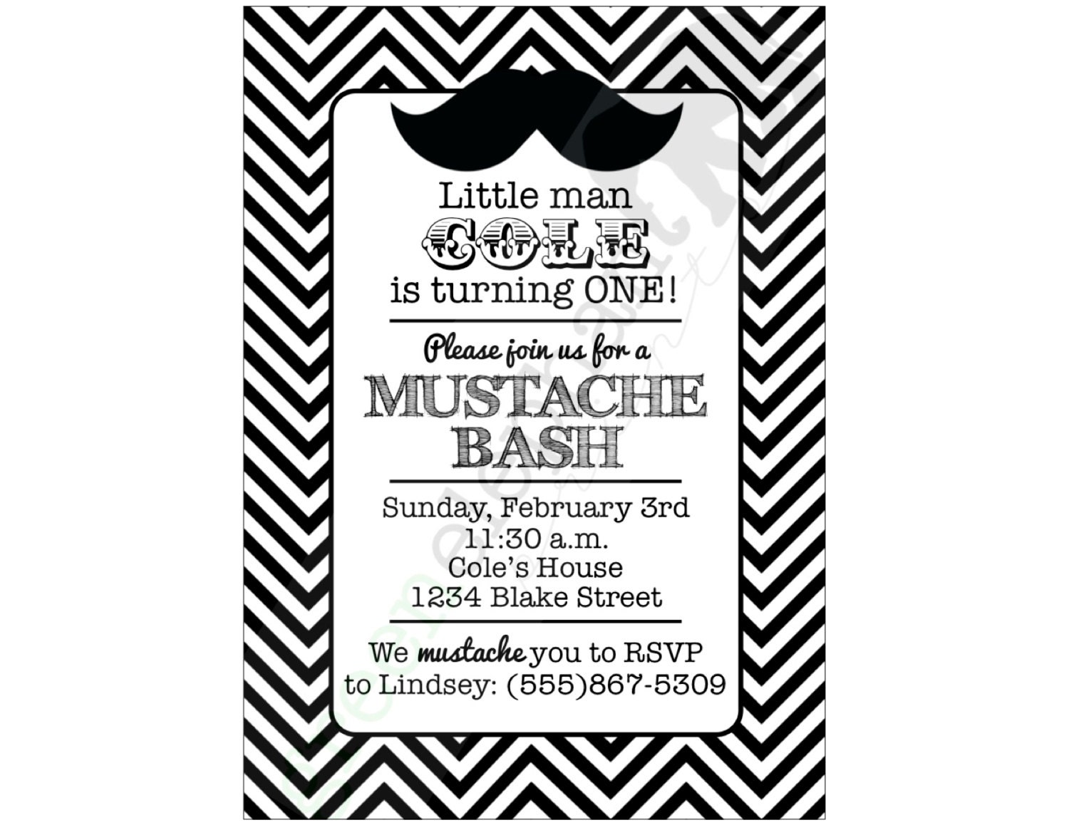 Mustache Bash / Little Man Customizable Printable Birthday Party Invitation