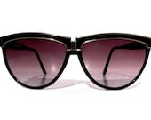 Vintage 80s Disco Diva Cat Eye Sunglasses, Black Cat Eyes