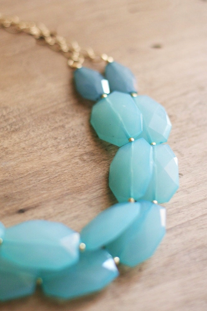 Turquoise Blue Colorblock Double Strand Statement Necklace - Bib Necklace