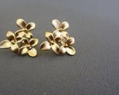Gold Cherry blossom Studs Earrings w 925 Sterling Silver Post.
