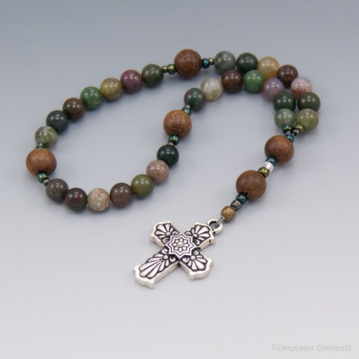 Anglican Rosary, Jasper Gemstone, Protestant Prayer Beads, Multi-Color, Brown, Green