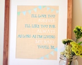 Bunting I'll love you forever 8x10 print- Rustic and burlap nursery- baby boy nursery quote- baby shower gift
