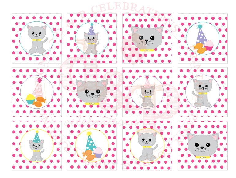 DIY Printable Penny the Party Kitty Squares INSTANT DOWNLOAD Il_570xn