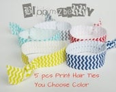 New 5 pcs Print Elastic Knotted Hair Ties  - Assorted Print -  You choose Color/Print- 14 Print Available - Summer/Fall - Toddler to Adult