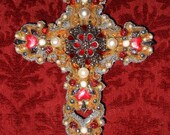 SALE embellished OOAK beaded found object standing cross