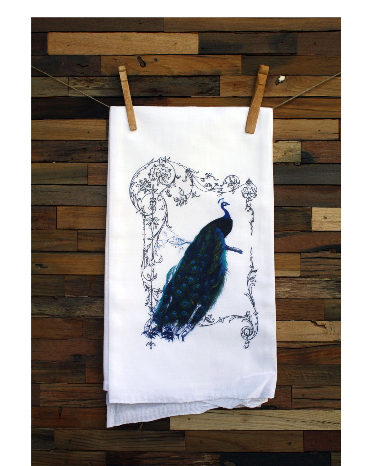 100% Cotton Flour Sack Chef's Kitchen Dish Towel Stunning Vintage Peacock Great Hostess Gift