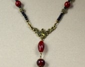 Antique Bronze Victorian Dark Red Y Necklace Beaded Oxblood Black Edwardian Style Fashion Jewelry Connector Piece Jewellery Free Shipping
