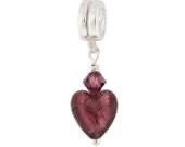 Amethyst Murano Glass Heart Charm Bead Sterling Silver February Birthdays Fits Most Brands of Bead Bracelets