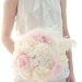 Hydrangea and Peony bouquet white paper hydrangea, cream and pink peony, soft white feathers wedding bouquet