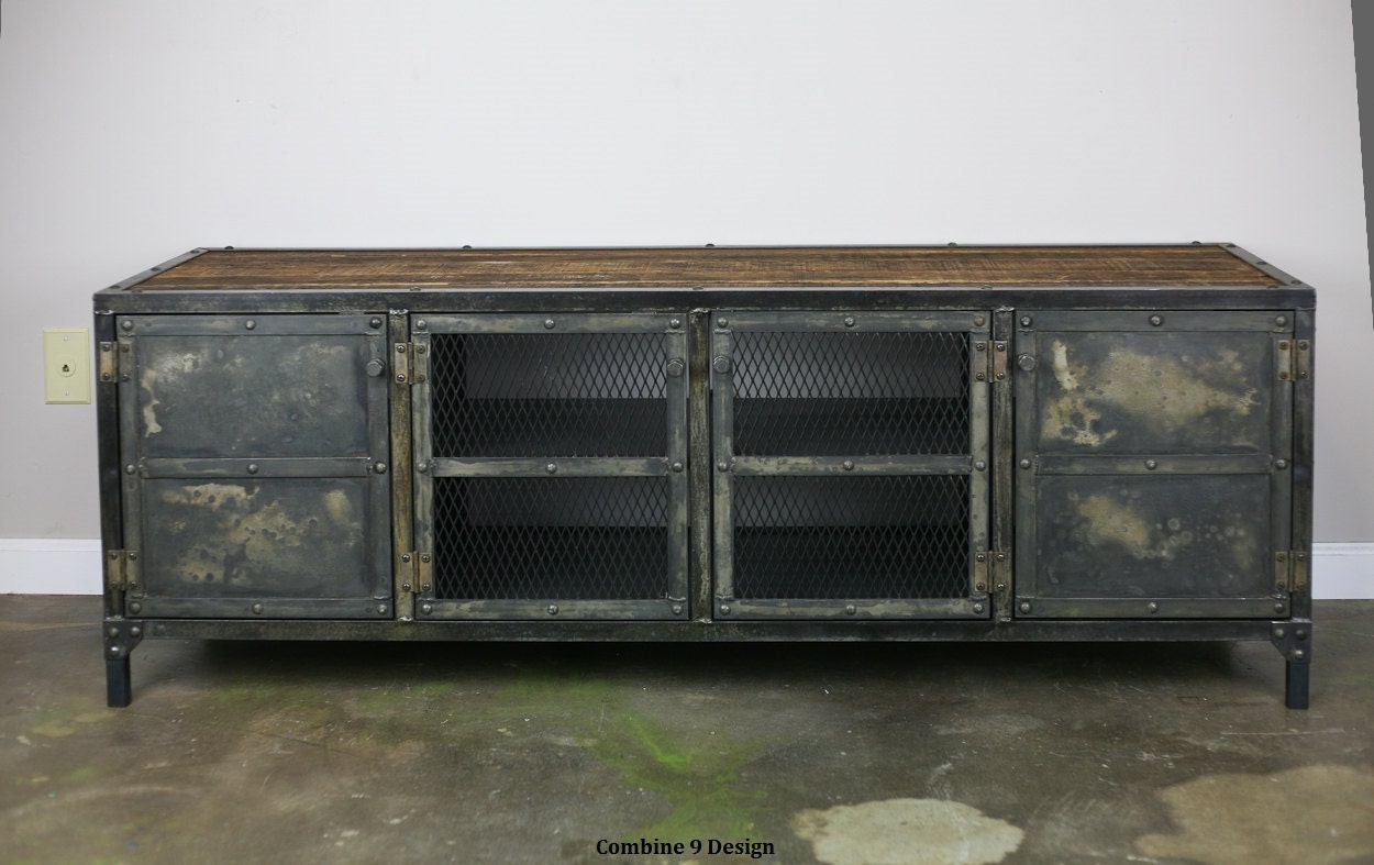 Vintage Industrial Buffet/Credenza. Reclaimed wood top & Steel. Great urban/modern design. Custom Configurations. (sideboard, media console)