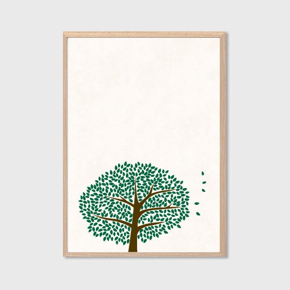 Summer Tree Poster  :  Modern Illustration Retro Art Wall Decor Print 11.7 x 8.3 in
