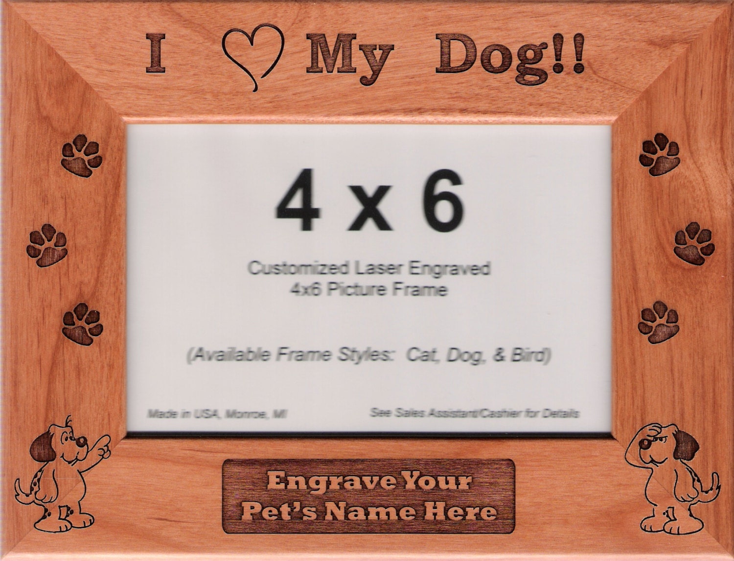Personalized Custom "I Love My Dog"  4X6 Picture Frame - Free Engraving