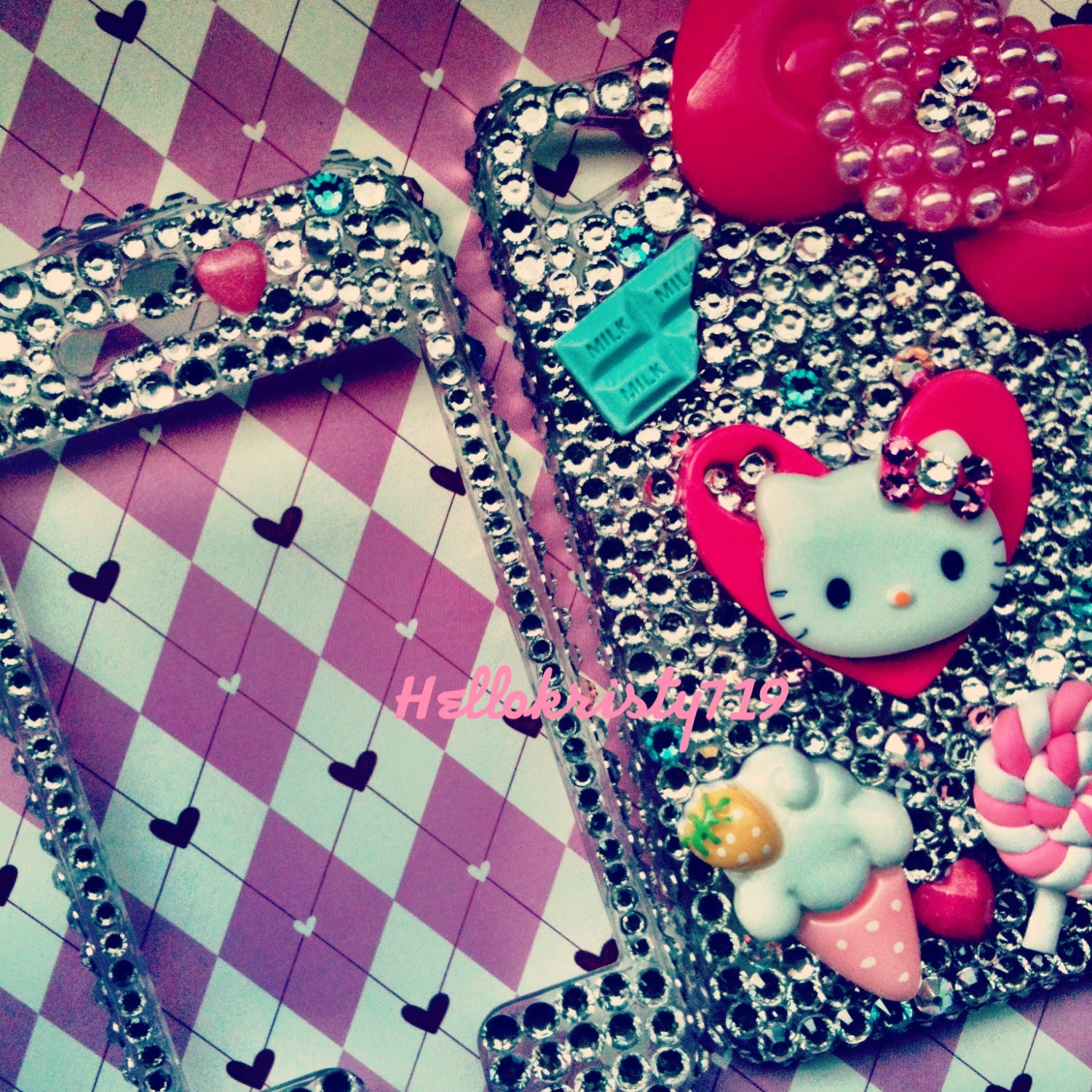 Rhinestone Cute Kitty Loves Ice Cream & Candy 2-piece IPhone 4/4S Case