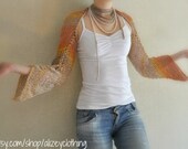 Multicolor Long Sleeved Shrug with Knit Necklace / OOAK Summer Bolero /