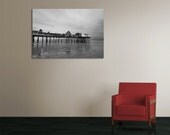 Canvas Gallery Wrap Ocean Beach Pier Black and White Photo Wall Art Home Decor Coastal Maine Photography New England