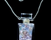 Crystal Perfume Bottle Pendant Filled with Pastel Semi Precious Stones on Sterling Chain