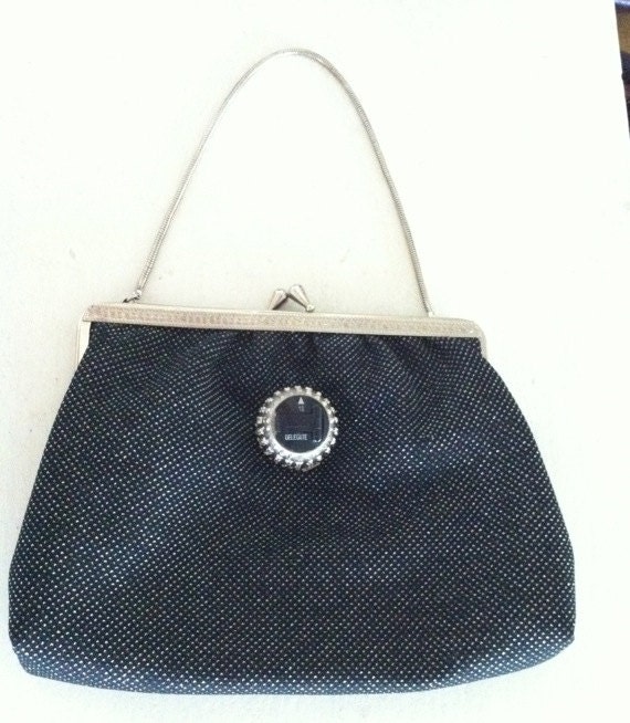 Black and Silver Evening Handbag with Silver Chain and IBM Selectric Typeball Embellishment