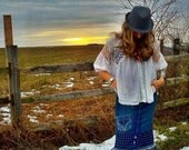 Denim Maxi Gray Ruffle Skirt with Jean Pocket-New York Pride