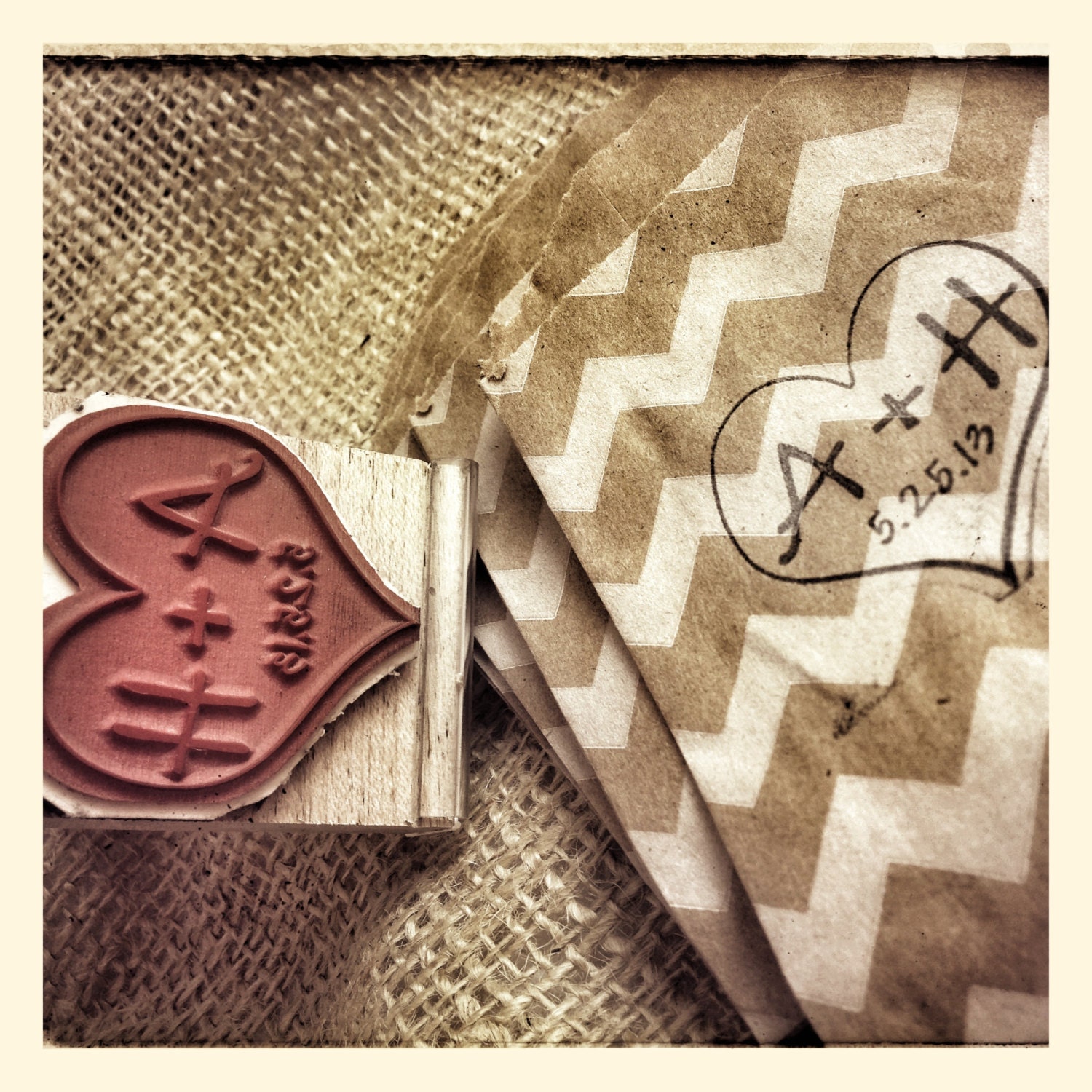 Heart Initials  - Save the Date - Personalized Wooden Handled Stamp - Wedding