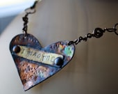 Flame Painted Copper Heart Pendant & Handmade Chain Necklace