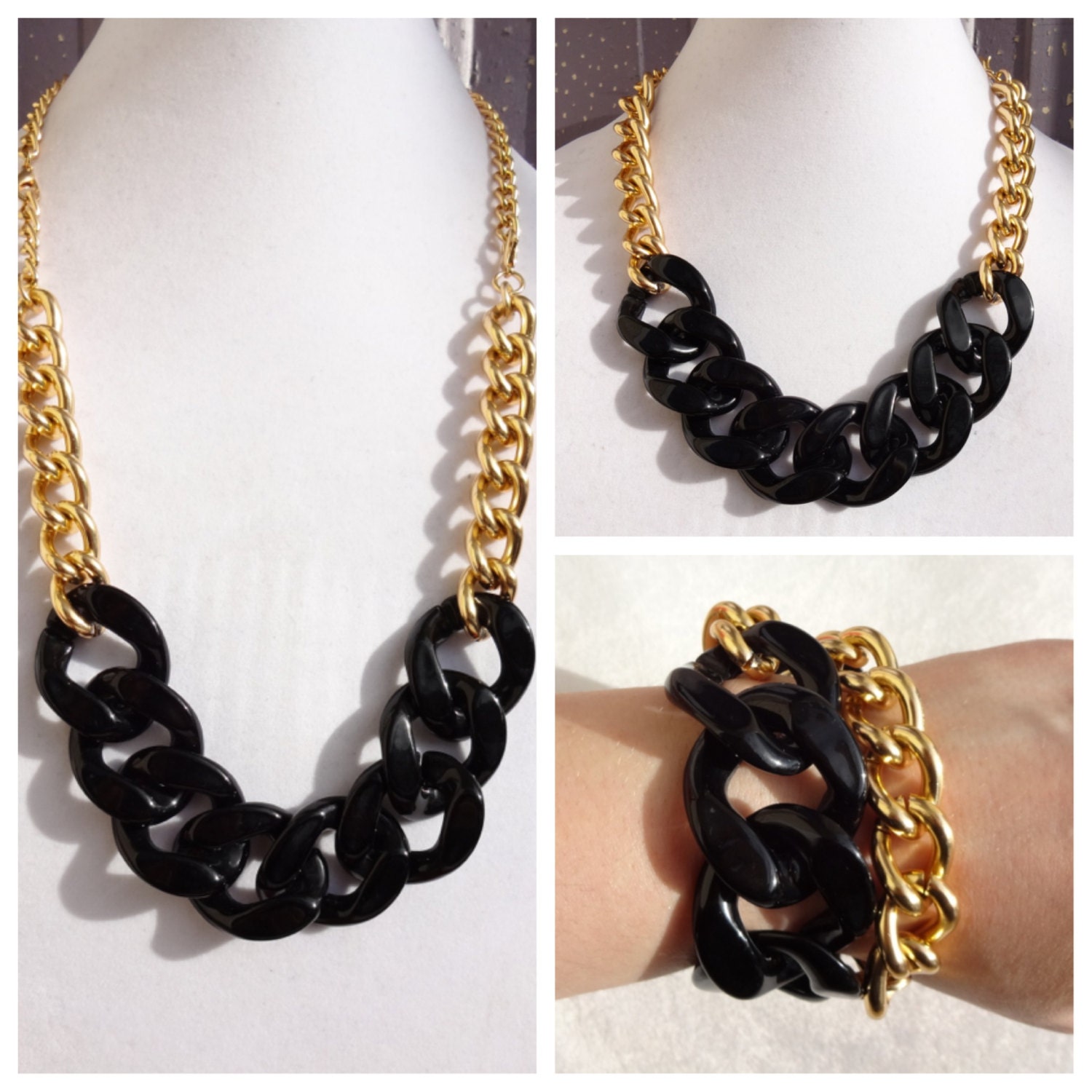 Gold Statement Necklace 3in1 chunky necklace statement jewelry chain link bracelet VOGUE