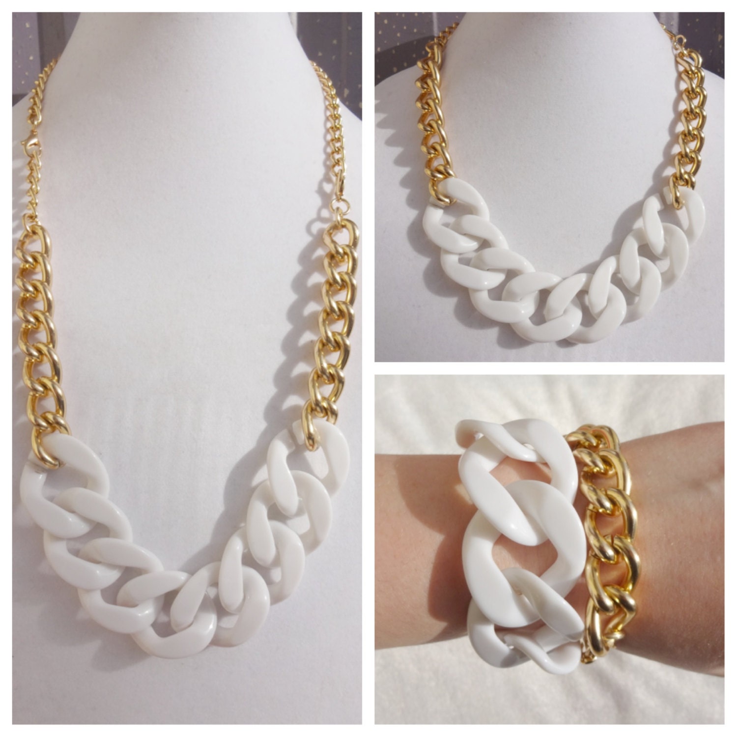 Gold Statement Necklace 3in1 chunky necklace statement jewelry bib necklace chain link bracelet VOGUE