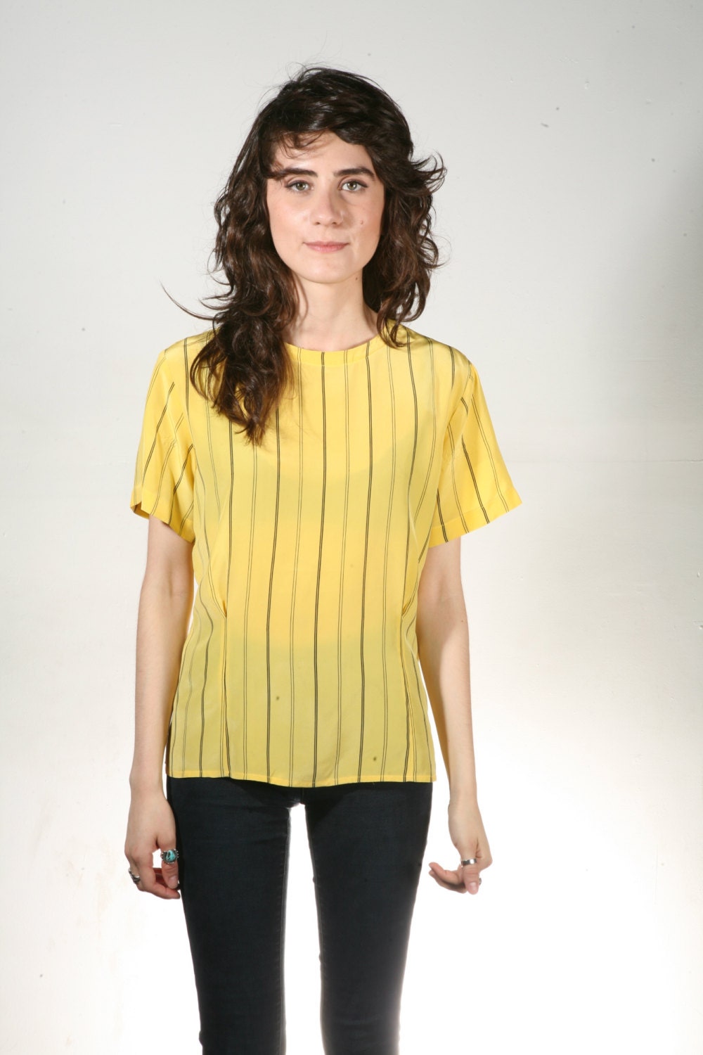 yellow STRIPED boxy SILK blouse shirt