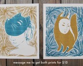 Matching prints pairt special. Two 8 x 10 Two Color Risograph Prints