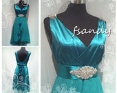 Customized teal green chiffon crystal short prom dress, evening gown , bridesmaid dress ,party dress