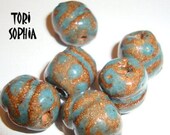 Bead Set - Ceramic -  Rustic Turquoise  - Handcrafted Art Beads   B05