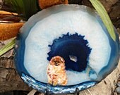 Vintage Hand Painted Blue Agate Stone - OOAK Pomeranian Dog