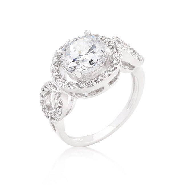 Cubic Zirconia Engagement Ring - White Gold Rhodium Oval Cubic ...