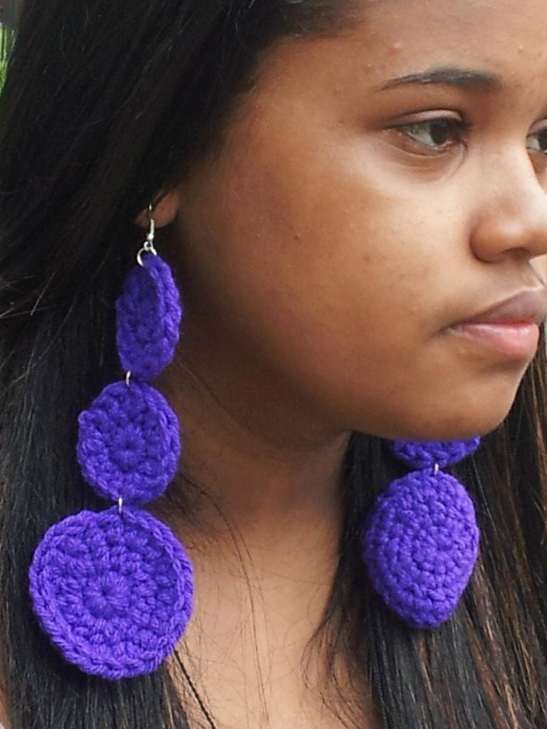 3 Tier Circle Earrings Crochet Yarn Hoop Sunshine Golden Yellow