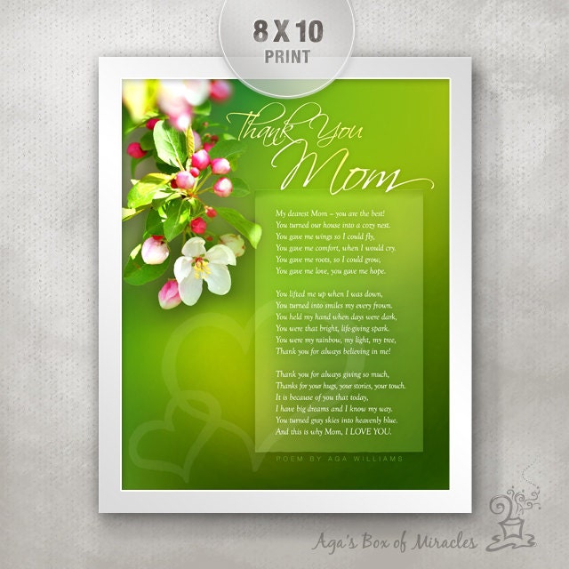 8x10 PRINT Flowers for Mom / Mother's Day Gift / Unique Poem for Moms / Inspirational Poem / OOAK Art for Moms / I Love You / Thank You Mom