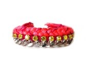 Multi-tone thread friendship bracelet- neon pink yellow burgundy