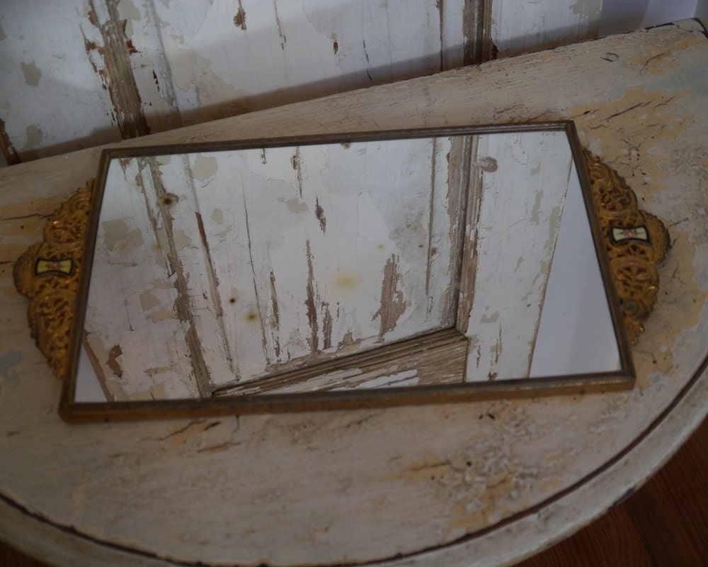 Vintage Rectangular Dresser Mirror with Decorative Gold Frame