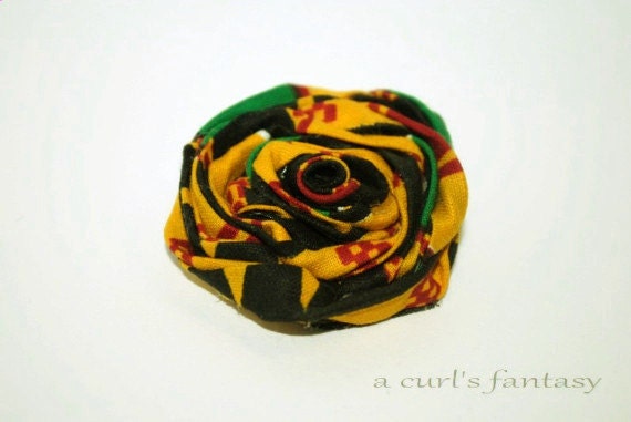 Small African Kente Fabric Rolled Rosette Flower Hair Clip
