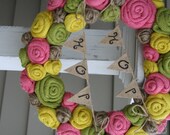 Spring Jute Yarn Wreath/Burlap Flowers/Roses/Yarn Balls/Banner/Easter