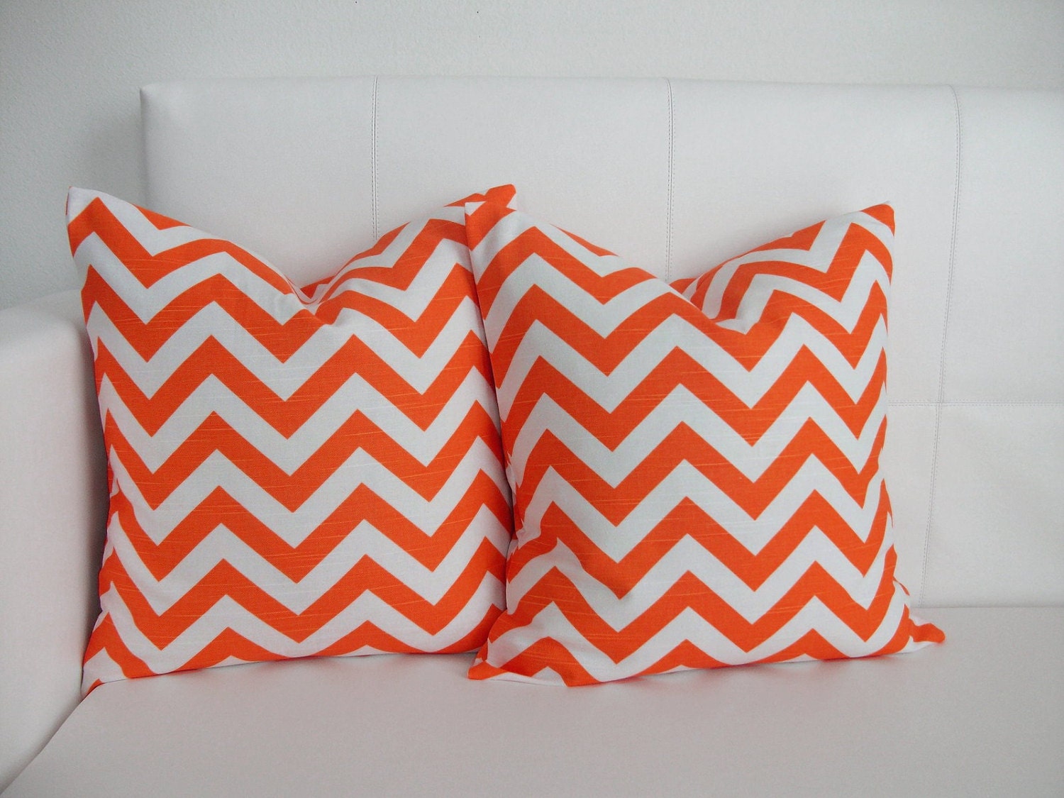 NEW Orange/White Chevron Slub Pillow Covers 16x16 Pair