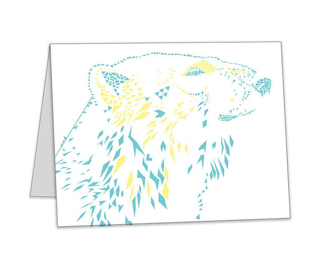 Happy Father's Day Sale - Holiday Gift - Original Digital Artwork - Geometric Polar Bear Blank Card (Get 10% OFF with COUPON CODE)