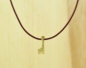 Tiny Giraffe Necklace, Gold Plated Brass Pendant, Genuine Leather Cord, Everyday Wear, Perfect Gift, also in Rhodium Plated