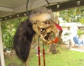 Beaver  Skull Dance Talking Stick Buffalo Rib Bone tail teeth face pow wow tribal