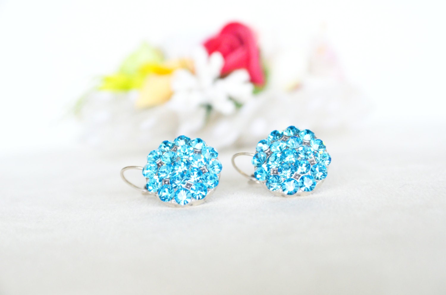art deco blue clear crystal swarovski rhinestone tibetan silver plated earrings wedding jewelry bridal jewelry bridesmaids jewelry blue