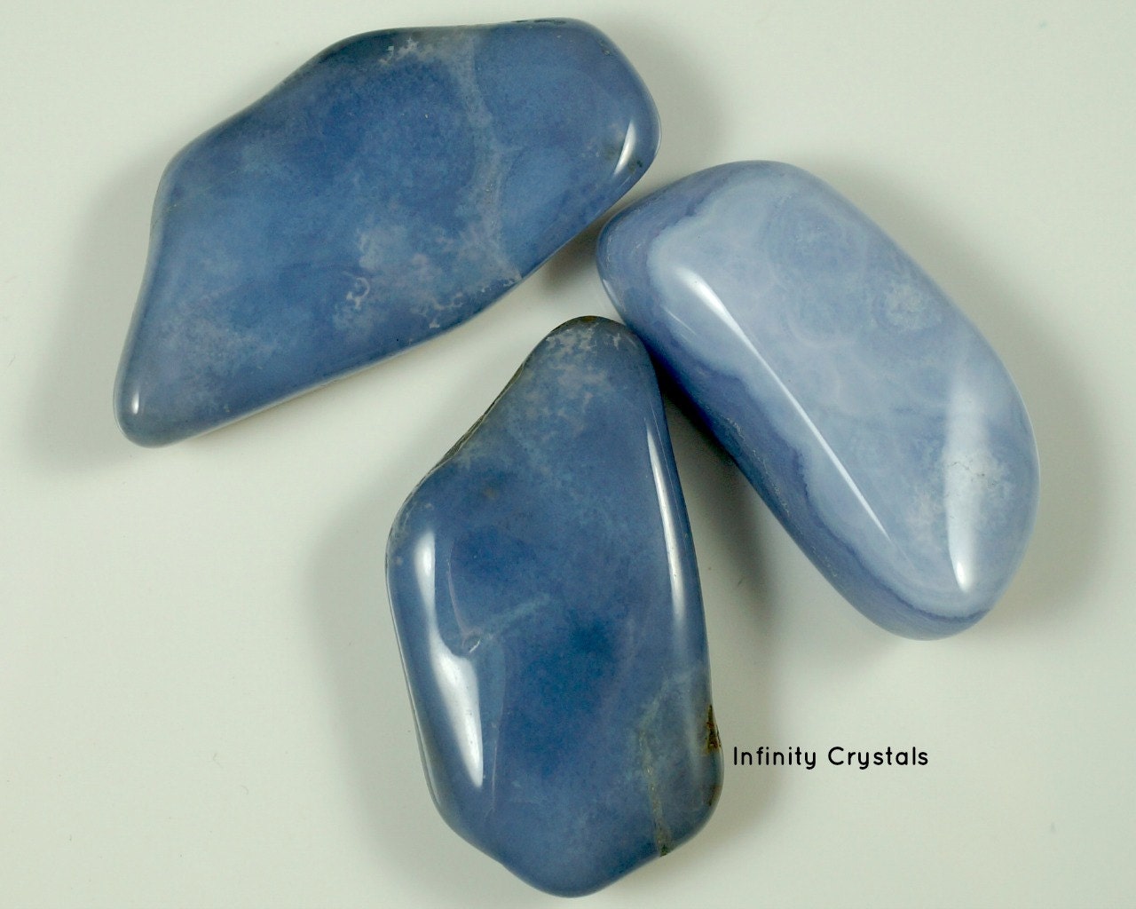 3 Large Blue Lace Agate Tumbled Stones