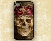 Day of the Dead sugar skull and pink rose Iphone 4 / 4s cover, plastic or silicone iphone case, iphone 5 case, designer Iphone case (9655)