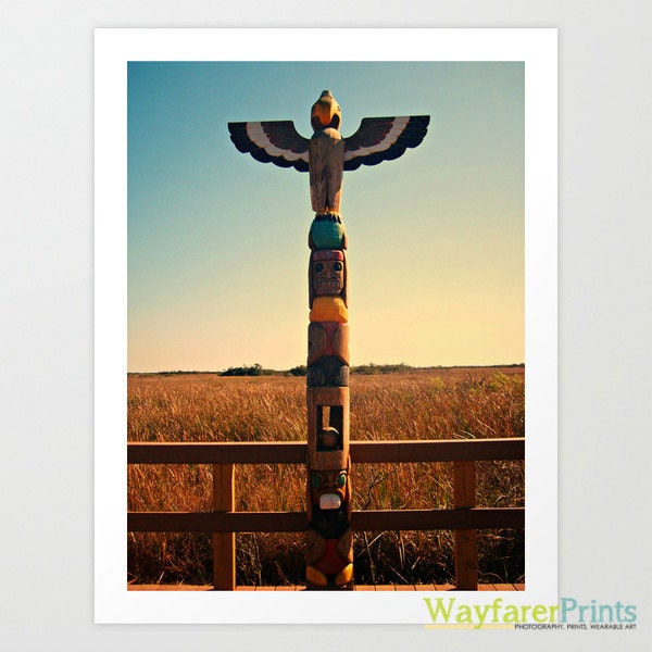 Totem Pole Photography - sunset dusk grasslands Native American Miccosukee Indian Village south florida  5x5 5x7 8x10